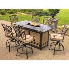 Carleton 7 Piece Dining Bar Height Dining Set With Cushions Fire Pit Sets Fire Pit Table Rectangular Fire Pit