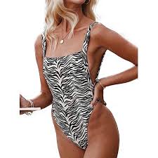 Womens 2pcs One Piece Swimming Zebra Print Swimsuit Bikini Monokinis Swimwear