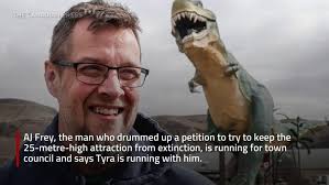 Tyra the Tyrannosaurus looms over civic election in Alberta