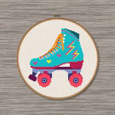 Sewing boxes cross stitch patterns from mani di donna. Retro Roller Skate Pdf Cross Stitch Pattern Etsy Cross Stitch Embroidery Patterns Vintage Embroidery Patterns