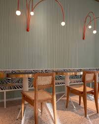 Hapes Patterns And Colours Inspired By The 50s The New Eatery Lilli P Shabby Chic Table And Chairs Restaurant Tables And Chairs White Leather Dining Chairs