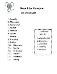 Mouse The Motorcycle Part 1 Vocabulary List Mouse And The Motorcycle Kids Book Club Vocabulary