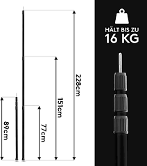 Iveum Set Of 2 Aluminium Stand Up Rods With Bag Between 89 Cm To 228 Cm Telescopic Pole For Tents Taps Or Awning Ultra Telescopic Pole Tent Poles Tarp Poles
