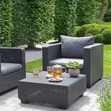 Keter set of 2 pacific sun lounge outdoor chaise pool chairs with resin rattan look and adjustable back, charcoal grey. Keter Outdoor Lounge Sets Practical And Affordable Patio Furniture Keter Sa
