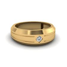 Common metals for men's wedding rings. Bezel Round Diamond Mens Band Engagement Ring In 14k Yellow Gold Fascinating Diamonds