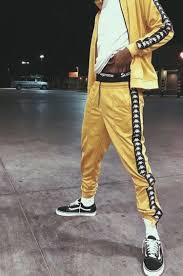 Black And Yellow Kappa Tracksuit Kappa Tracksuit Mens Outfits Streetwear Fashion Latest Mens Fashion