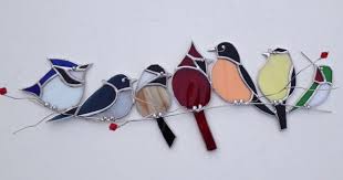 Birds On A Wire Stained Glass Pattern Favorite Backyard Birds Canadian Bird Gang By Seasonaltreasures Stained Glass Birds Glass Birds Stained Glass Suncatchers