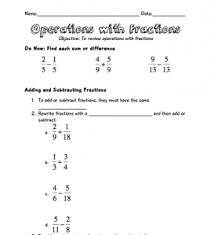 Operations With Fractions Review Operations With Fractions Fractions Review Fractions