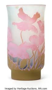 Art Glass Galle Galle Glass Pavot Vase White Glass With Pink And Green Glasscameo Overlay In A Poppy Motif Circa 1905 Ma Yellow Glass Vase Glass Art Vase