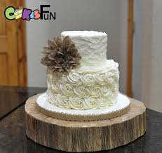 Rustic Buttercream Wedding Cake 2 Tiers With Burlap Flower Www Facebook Com Cakesforfun O Wedding Cake Rustic Wedding Cake Pictures 2 Tier Wedding Cakes