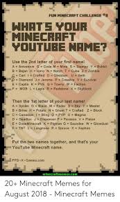 Finding out information about family histories is growing in popularity with each passing year. Fun Minecraft Challenge B Hhats Your Minecraft Name Youtube Use The 2nd Letter Of Your First Name A Antvenom G Code M Mine S Stampy Y Bukkit B Bajan H Hero