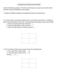 Please allow me to rewrite the key as: Incomplete And Codominance Worksheet