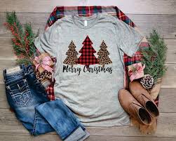 Buffalo Plaid And Leopard Trees Merry Christmas T Shirt Cute Christmas Shirts Plaid And Leopard Christmas Tree Shirt