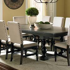 A curved pedestal base forms a streamlined silhouette that leads to a deeply recessed apron. Black Dining Table Set Freshsdg