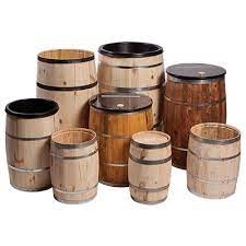 Barrels are 59 gallons, and approximately 24.5″ on the top ring and 28″ at the widest part of the barrel. Wooden Display Barrels For Sale