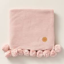 Children S Blanket With Pom Poms In Soft Rose Petite Amelie