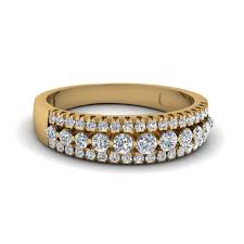 Latest gold ring designs collection for women online. Triple Row Round Diamond Wedding Band In 14k Yellow Gold Fascinating Diamonds