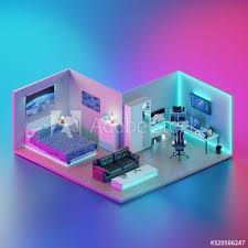 Check spelling or type a new query. Gaming Room Design Interior Gamer House With Neon Light And Bedroom 3d Illustration Buy This Stock Ill In 2021 Game Room Design Small Game Rooms Gaming Room Setup