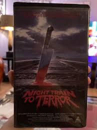 NIGHT TRAIN TO TERROR (1985) One of my go-to 80's horror movies. It's  basically an anthology of 3 (lesser known) films that were edited to fit  into this masterpiece. You can thank