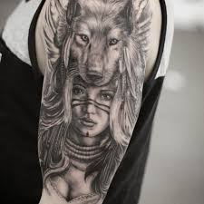 Shaman Lady And Wolf Tattoo I Ve Alwys Wanted To Tattoo A Wolf But Didnt Want To Do Without Any Mean Headdress Tattoo American Tattoos Native American Tattoo