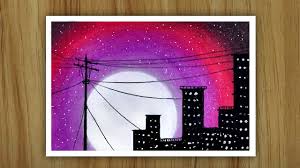Beautiful sunset scenery ravine in oil pastel. City Moonlight Drawing Easy Oil Pastel Drawing For Beginners Oil Pastel Oil Pastel Drawings Easy Pastel Drawing