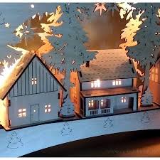 Laubsägevorlage für einen erzgebirgischen schwibbogen: 3d Schwibbogen Dorf Mit 3 Hauser Sockel 57cm Schwibbogen Laubsage Vorlagen Weihnachten Haus