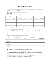 Standing waves have many unique characteristics. Lab Sheet For Standing Waves On A String