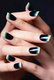 Black Nails With Rainbow French Tips French Manicure Nails Black Nail Designs New Nail Art Design