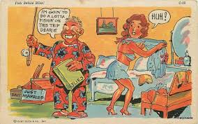 (from the wednesday caricature sessions i host on. 1940s Ray Walters Just Married Sexy Bride Fishing Pole Comic Teich 9732 Hippostcard