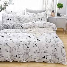 Shopping for bedding when you need all the pieces can be quite daunting. Amazon Com Layenjoy Cats Duvet Cover Set Twin 100 Cotton Bedding Various Cartoon Cats Pattern Printed On White Reversible Black Plaid Cute Animal Comforter Cover For Kids Teens Boys Girls No Comforter Kitchen
