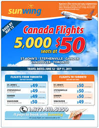 Sunwing Vacations 5 000 Canada Flights At 50 Sunwing