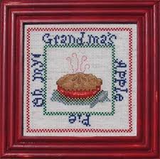 Model stitched over 2 on 28 ct light sand cashel linen with dmc thread. Grandma S Apple Pie By Cross Point Designs