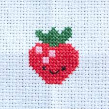 Mini cross stitch patterns of fruit. Kawaii Strawberry Mini Cross Stitch Kit In 2021 Mini Cross Stitch Kawaii Cross Stitch Tiny Cross Stitch