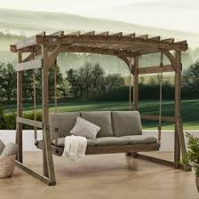 Outdoor porch swing deck furniture with adjustable canopy awning. Patio Swing The Favorite Place For A Family Gathering