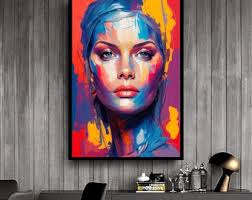 Colorful Woman Portrait Canvas Wall Art, Abstract Colorful Face Canvas  Print, Female Canvas Wall Decor, Woman Wall Art, Artistic Canvas Art