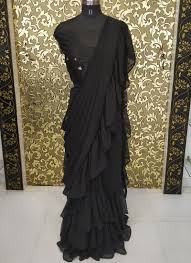 This will give you the perfect balance of sophistication and. Buy Online Trendy Black Georgette Plain Frill Saree