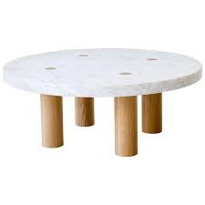 Stone Column Coffee Table In Carrara Marble And White Oak Wood By Fort Standard White Oak Wood Stone Coffee Table Coffee Table