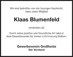 Check spelling or type a new query. Traueranzeigen Von Klaas Blumenfeld Ok Trauer De