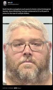 Aaron Doyle Mirtsching, 42, former youth pastor @Thrive Church of Morganton  & teacher @New Dimensions Charter School, pled guilty to 3 counts of  statutory sex offense w a child, & 5 counts