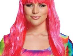 Rosa lange Perücke 140 g