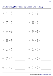 multiplying fractions by cross cancelling worksheets