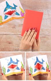 Shark Pop Up Card Plan Inside Video Paper Crafts Diy Crafts For Kids Spring Crafts For Kids