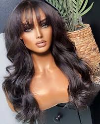 Human hair blend brown wig with bang. Hair accessories