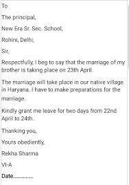I would like to inform you that i require a day of absence on {date and month}. Write An Application To Your Principal Asking Him For One Day Leave To Attend Your Brother Wedding Brainly In