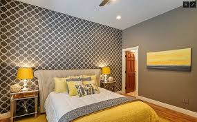 20 Trendy Bedrooms With Geometric Wallpaper Designs Home Design Lover Grey Bedroom Decor Yellow Bedroom Decor Grey Bedroom Design
