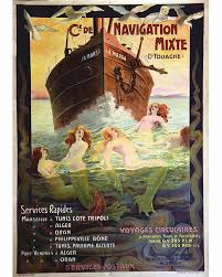 Valere Bernard La Marsa Compagnie De Navigation Mixte Vers Mermaid Art La Marsa Vintage Travel Posters