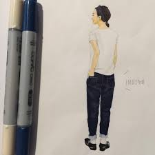 ホワイト インディゴブルー 妄想コーデが連日吉田栄作な件 イラスト イラストレーション ファッションイラスト コーディネート シンプルコーデ 妄想コーデ デニム インディゴ コピック 一日一絵 illust i beauty hair straightener wordpress