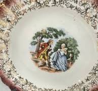 Set of 4 Sebring Pottery Co. Chantilly 22K Gold - Mandarin Maroon Dinner  Plates