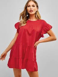 Short Sleeves Trapeze Solid Dress Red Ad Trapeze Sleeves Short Red Dress Ad Dresses Casual Dresses Short Dresses Casual