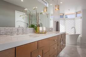 Install tiles vertically for a more modern look. Midcentury Modern Bathroom With Geometric Backsplash Hgtv